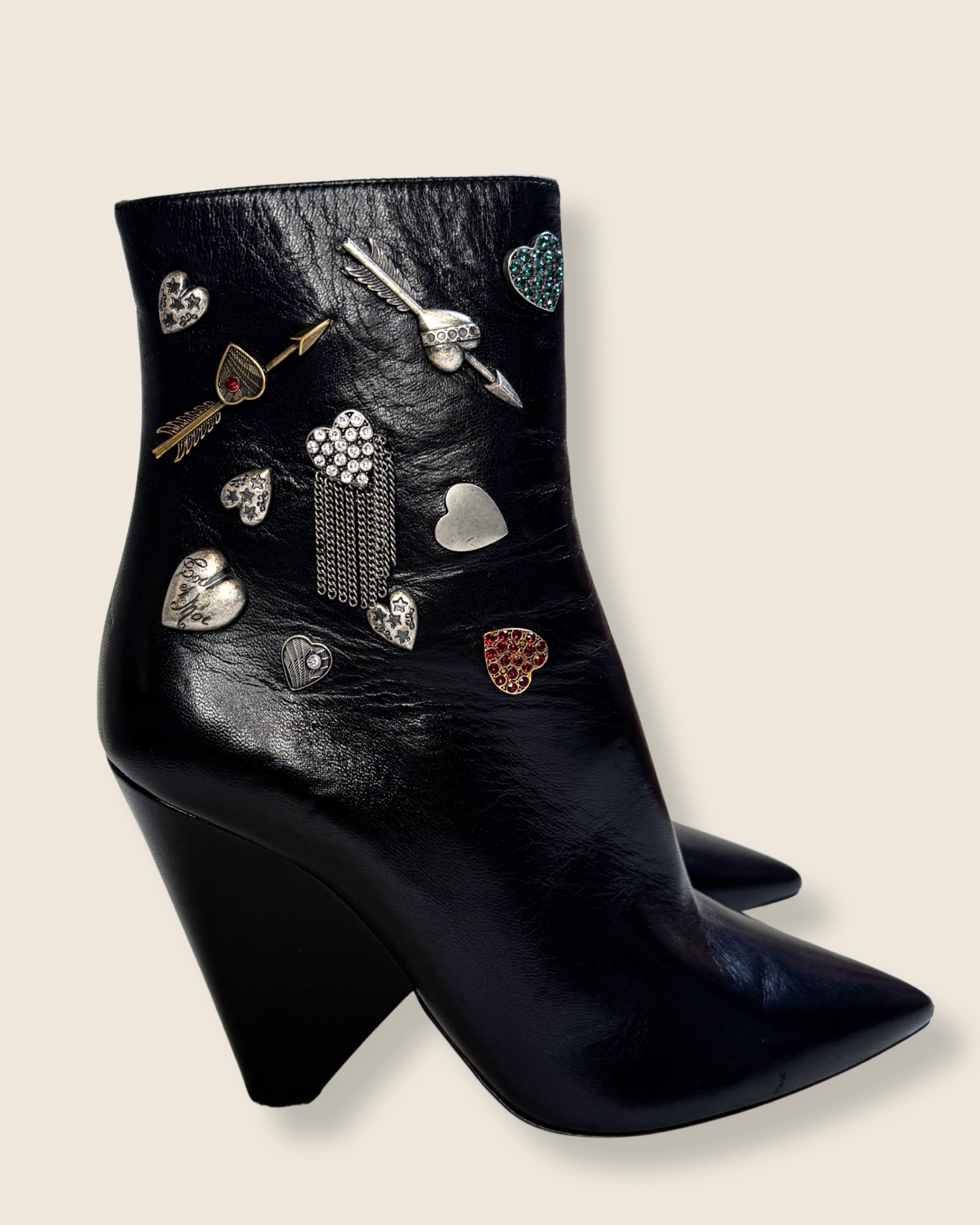 Saint Laurent Niki Charm Ankle Boots zwart preloved voorkant